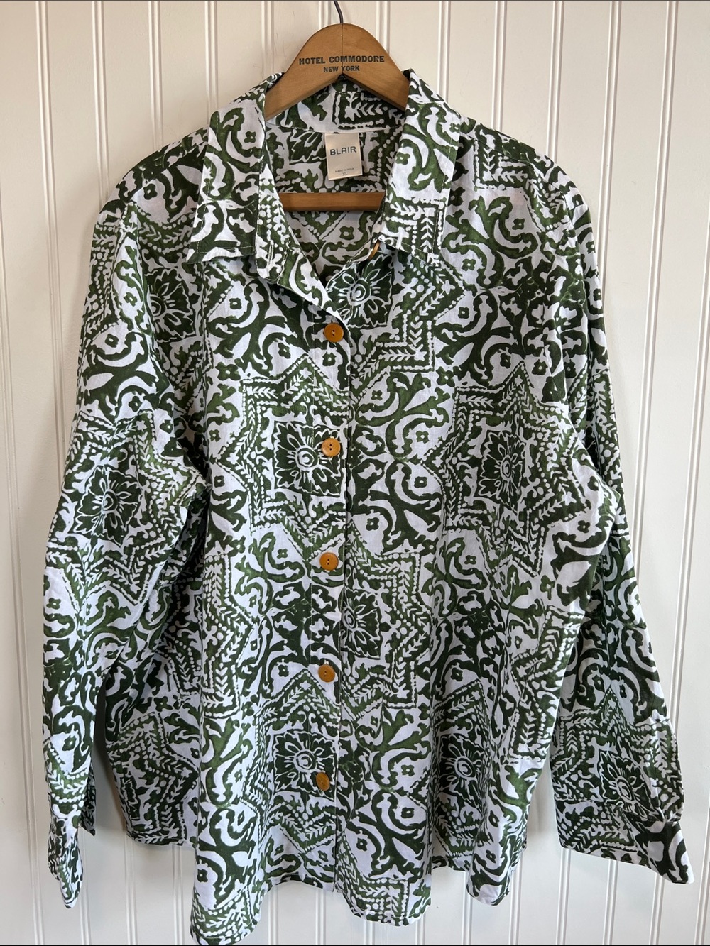 Blair Green & White Printed Button-Front Shirt